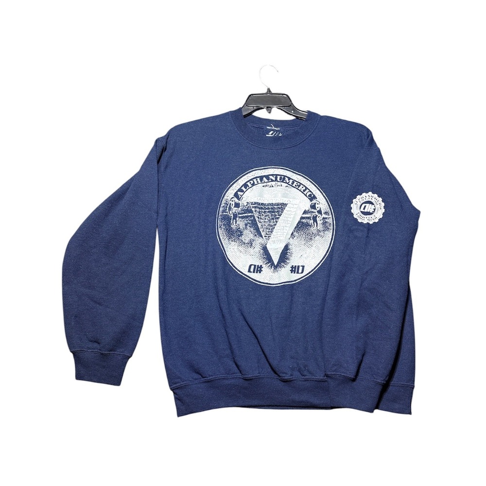 Alphanumeric Sweatshirt Men Medium Navy Blue Vintage Y2K Skate Graphic Crewneck